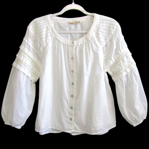 Faherty Enna White Lace Inset Organic Cotton Top Sz XS Balloon Sleeve Poet Boho - Picture 1 of 12